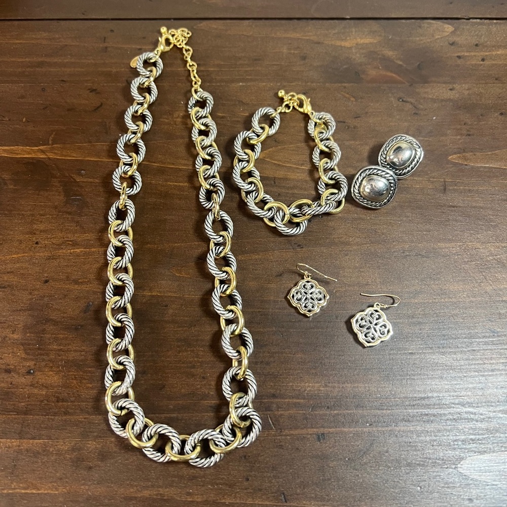 PD Sunday Brunch Cable Link Necklace, Bracelet, Earrings all Gold/Siver Tone
